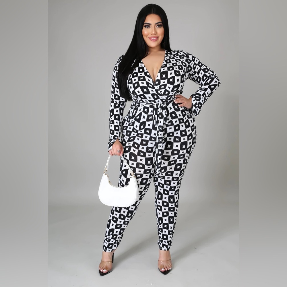 Black/White Checkered Jumpsuit (All Sizes)